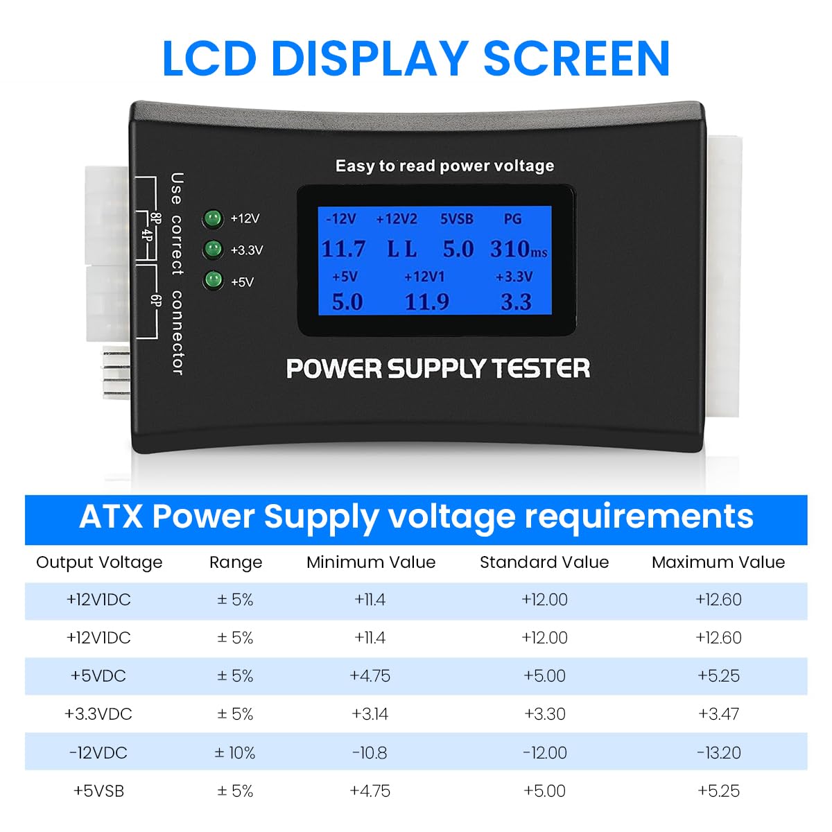 Serplex Computer PC Power Supply Tester, ATX/ITX/IDE/HDD/SATA/BYI Connectors Power Supply Tester Aluminum Alloy Enclosure ATX Power Tester with 1.8 inch LCD Screen Serplex Computer PC Power Supply Tester, ATX/ITX/IDE/HDD/SATA/BYI Connectors Power Supply Tester Aluminum Alloy Enclosure ATX Power Tester with 1.8 inch LCD Screen